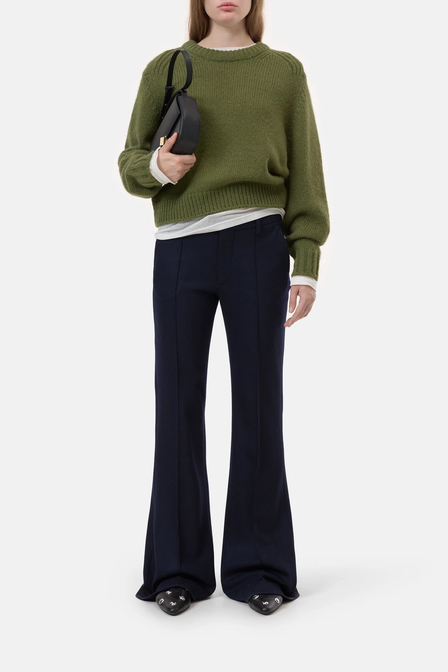 Closed Sweater Woman Crew Neck Long Sleeve II Army Green