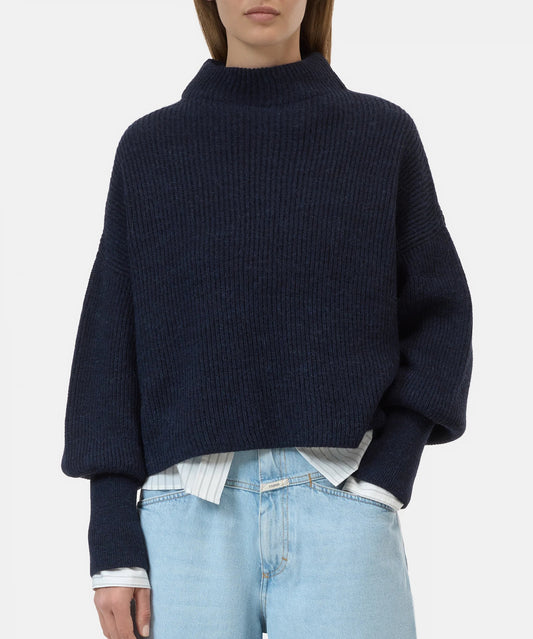 Closed Sweater Woman Funnel Neck Long Sleeve Dark Night