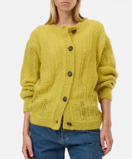 Closed Sweater Woman Cardigan Crew Neck Golden Yellow