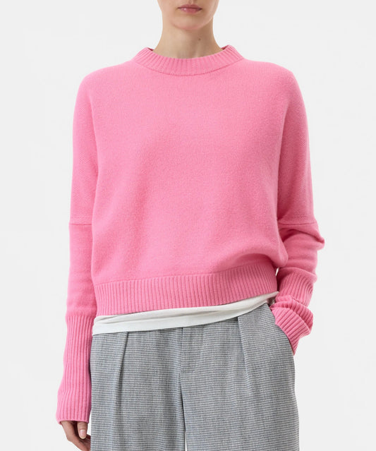 Closed Sweater Woman Crew Neck Cropped Flamingo Pink