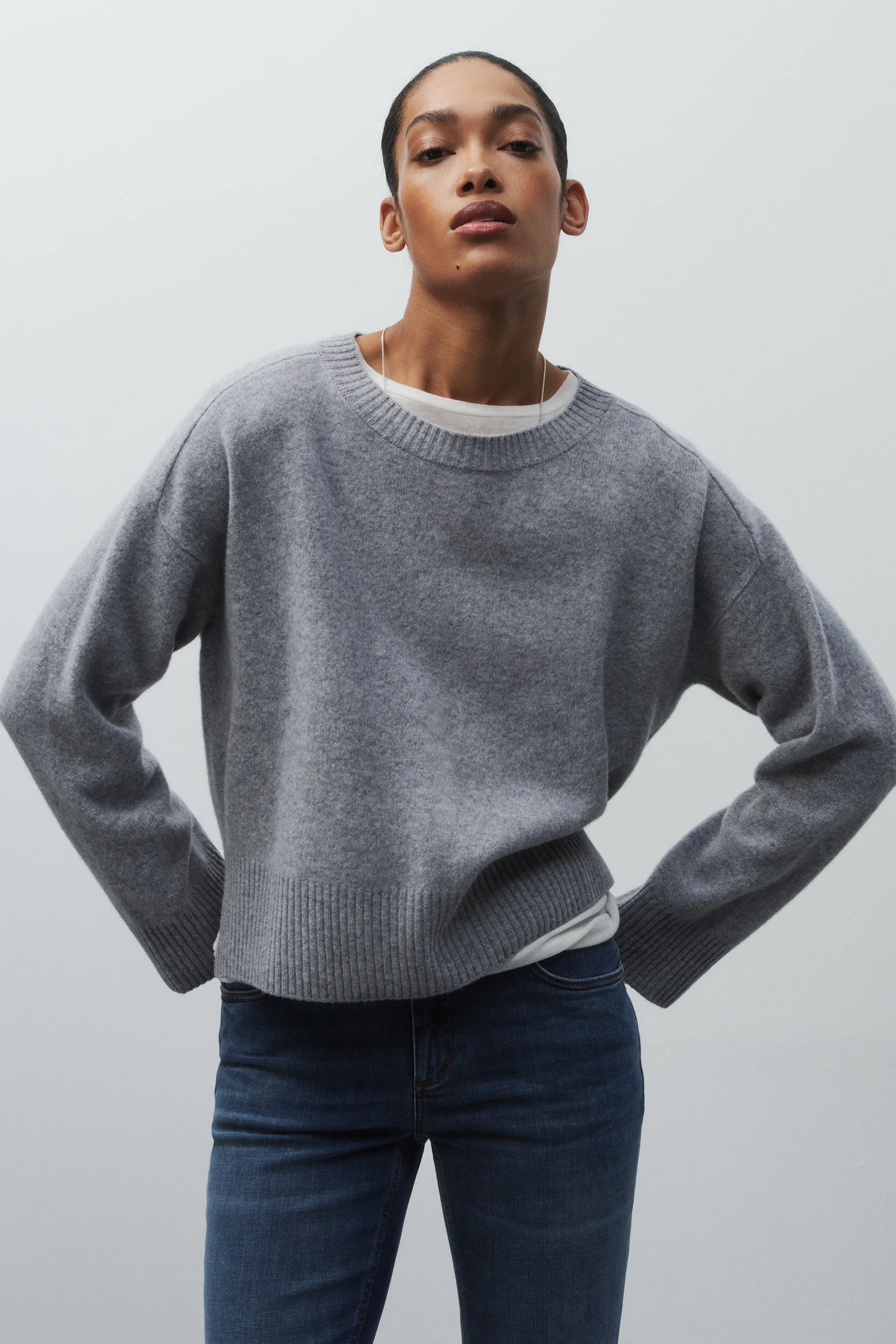 Closed Sweater Woman Crew Neck Wide Sleeve Grey Melange