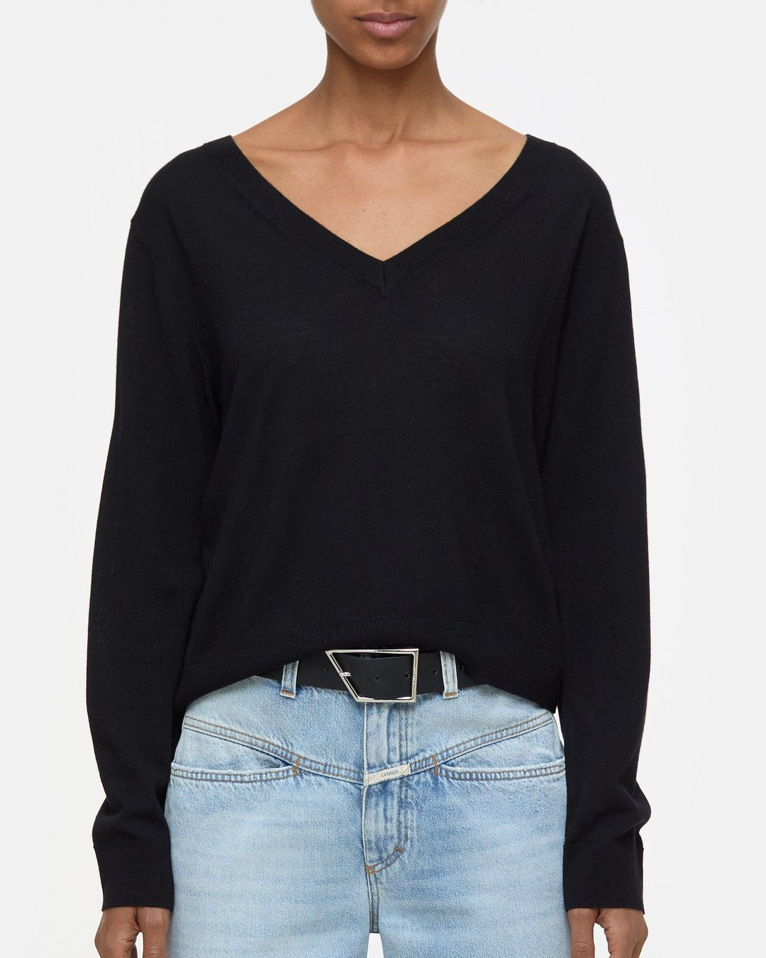 Closed Sweater Woman V-neck Boxy Long Sleeve Black