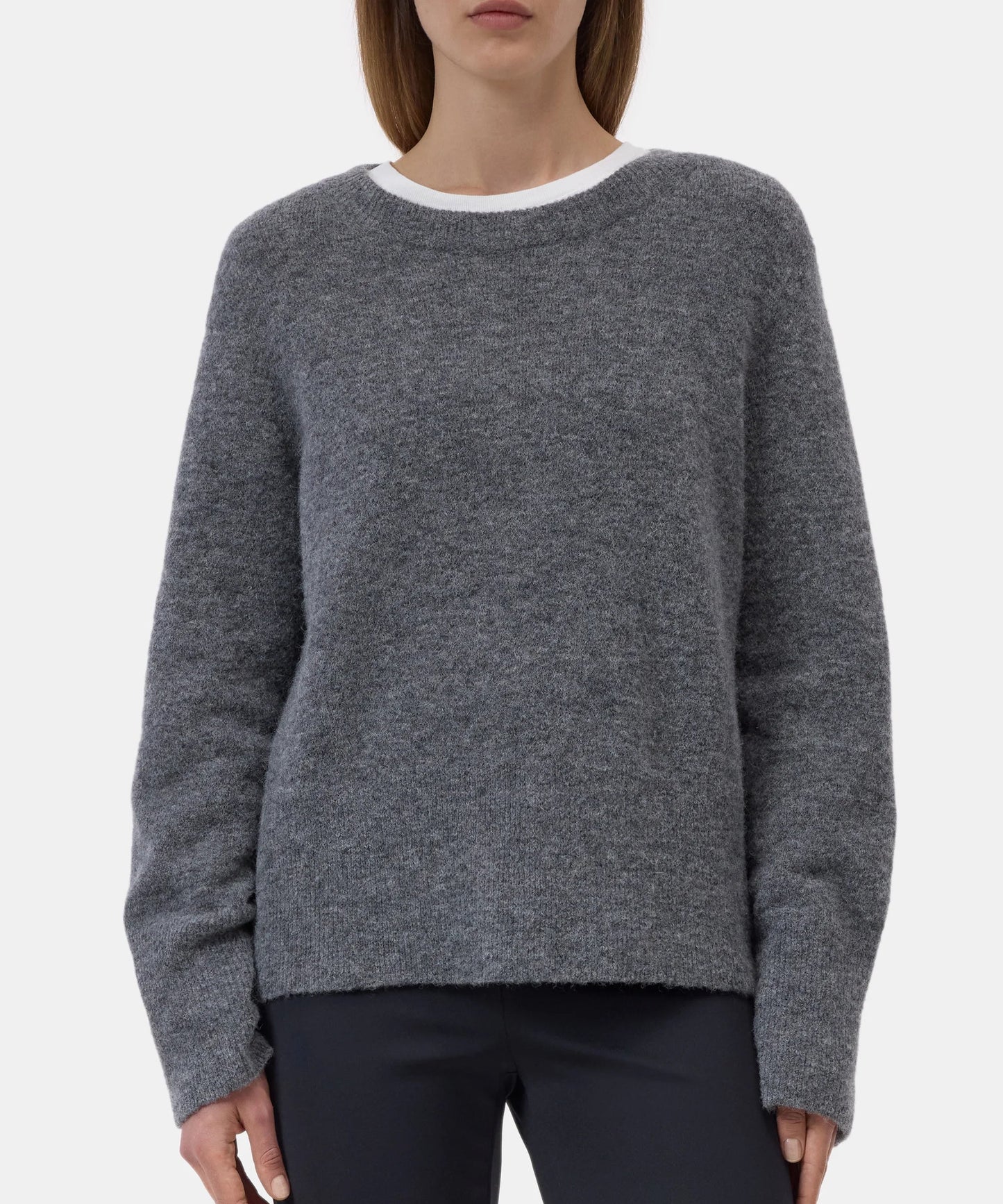 Closed Sweater Woman Crew Neck Long Sleeve Alpaca Dark Grey