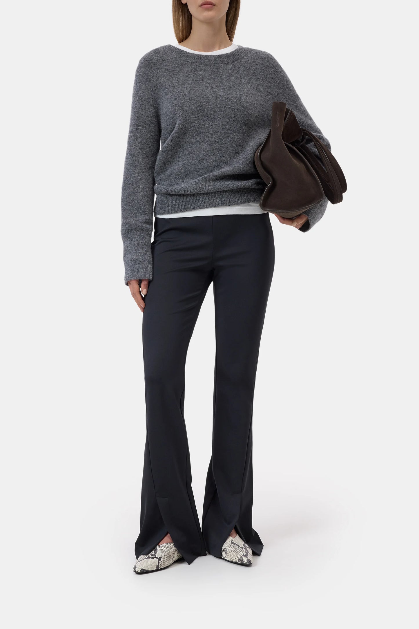 Closed Sweater Woman Crew Neck Long Sleeve Alpaca Dark Grey
