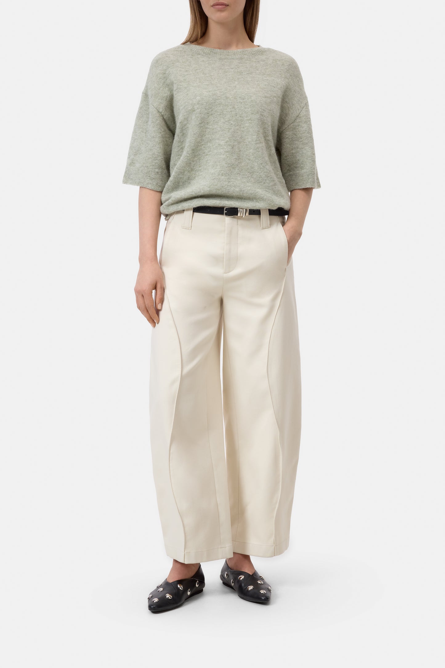 Closed Sweater Woman Crew Neck Short Sleeve Stoneleaf Green