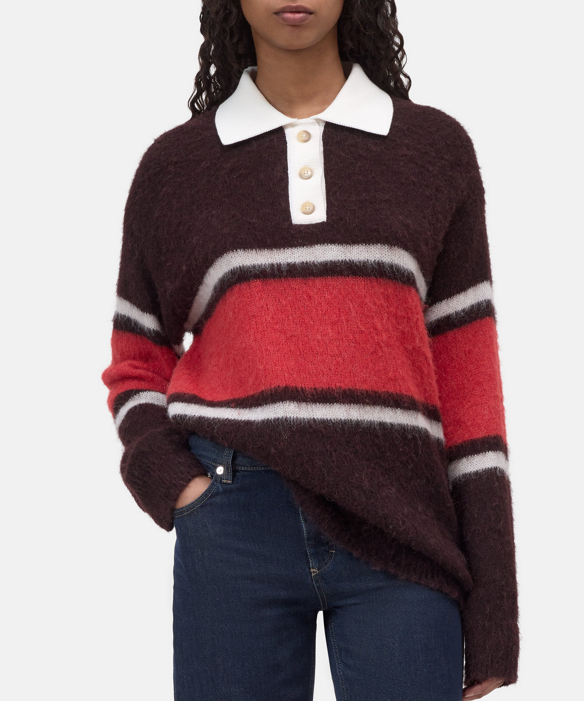 Closed Sweater Woman Polo Rugby Stripe