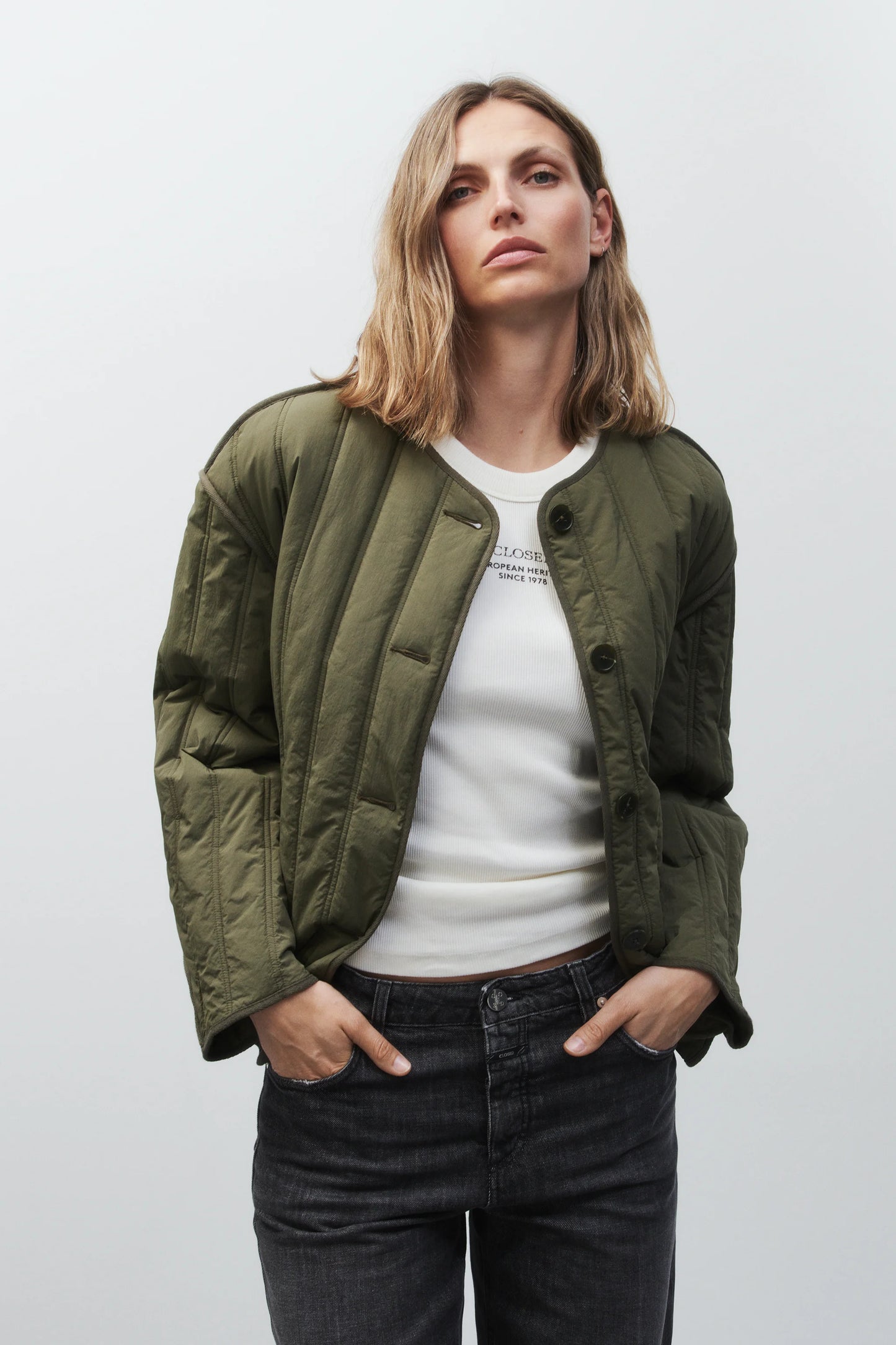 Closed Jacket Woman Quilted Forest Green