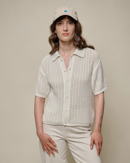 Merz b. Schawnen Sweater Woman Cropped Crochet Knit Natural