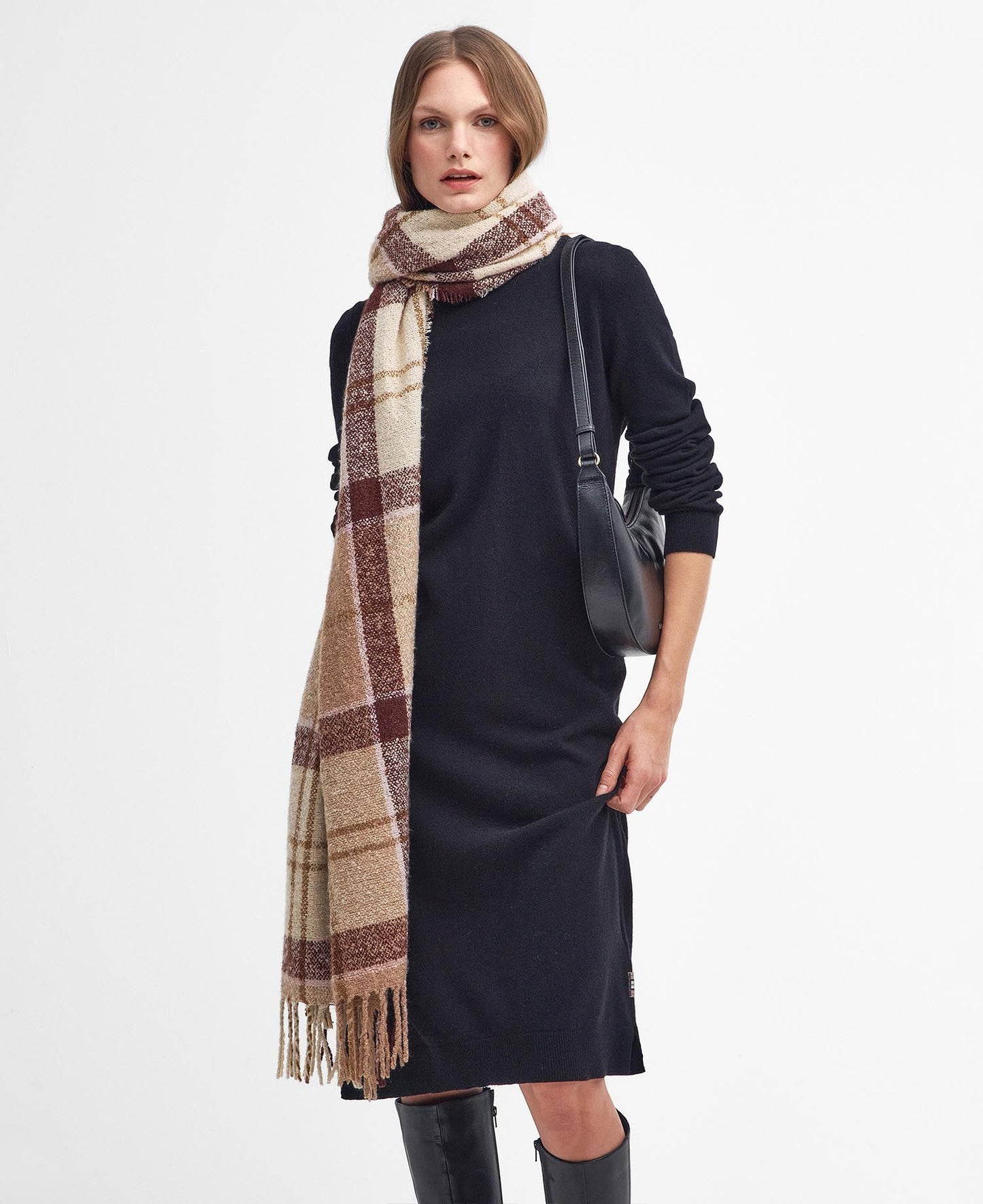 Barbour Scarf Tartan Boucle Muted Cabernet