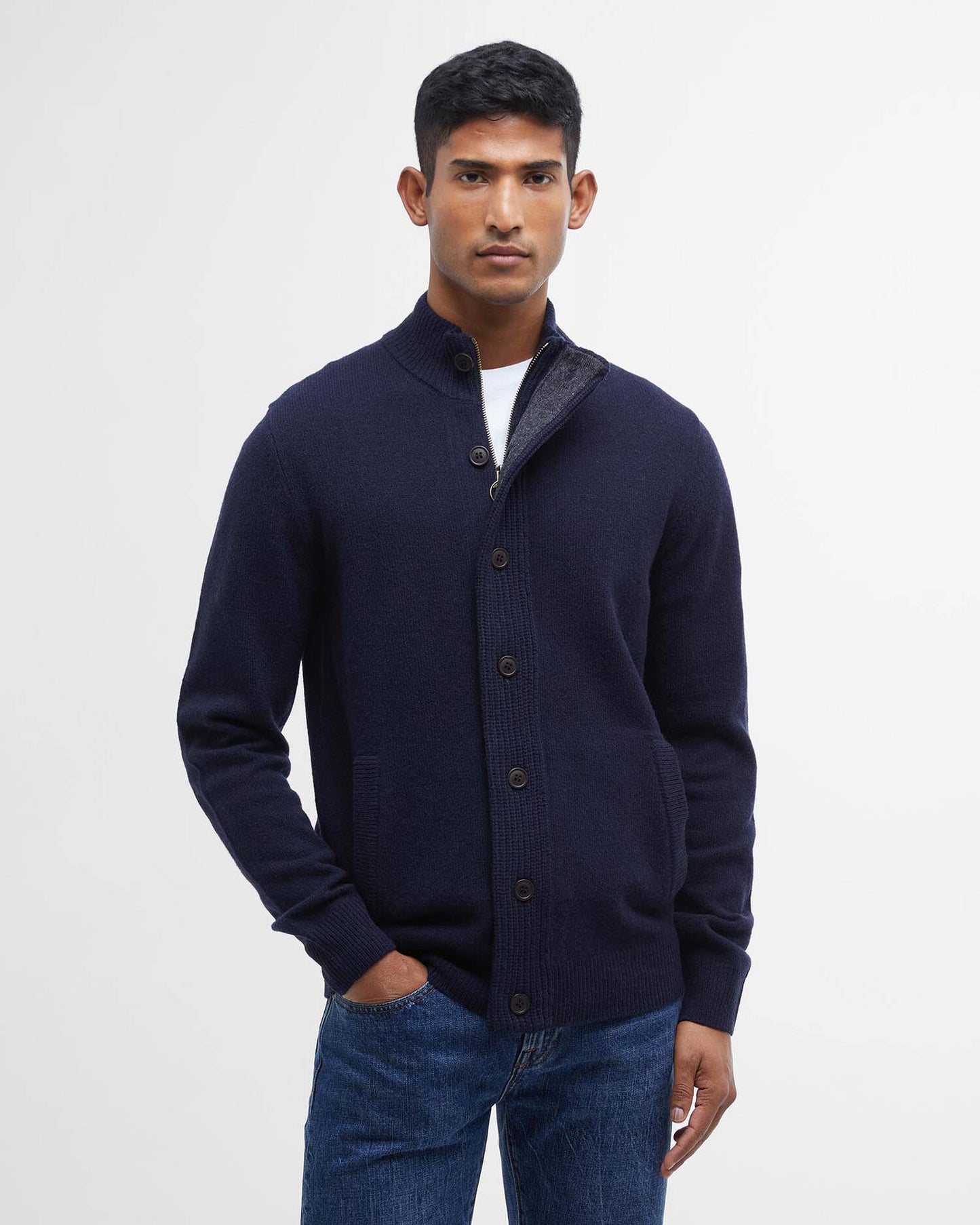 Barbour Sweater Man Knitwear Zip Navy