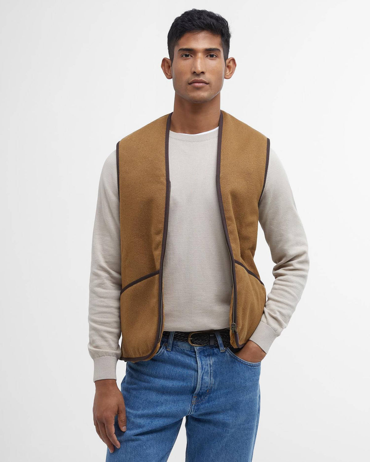 Barbour Liner Man Pile Warm Waistcoat Zip Brown