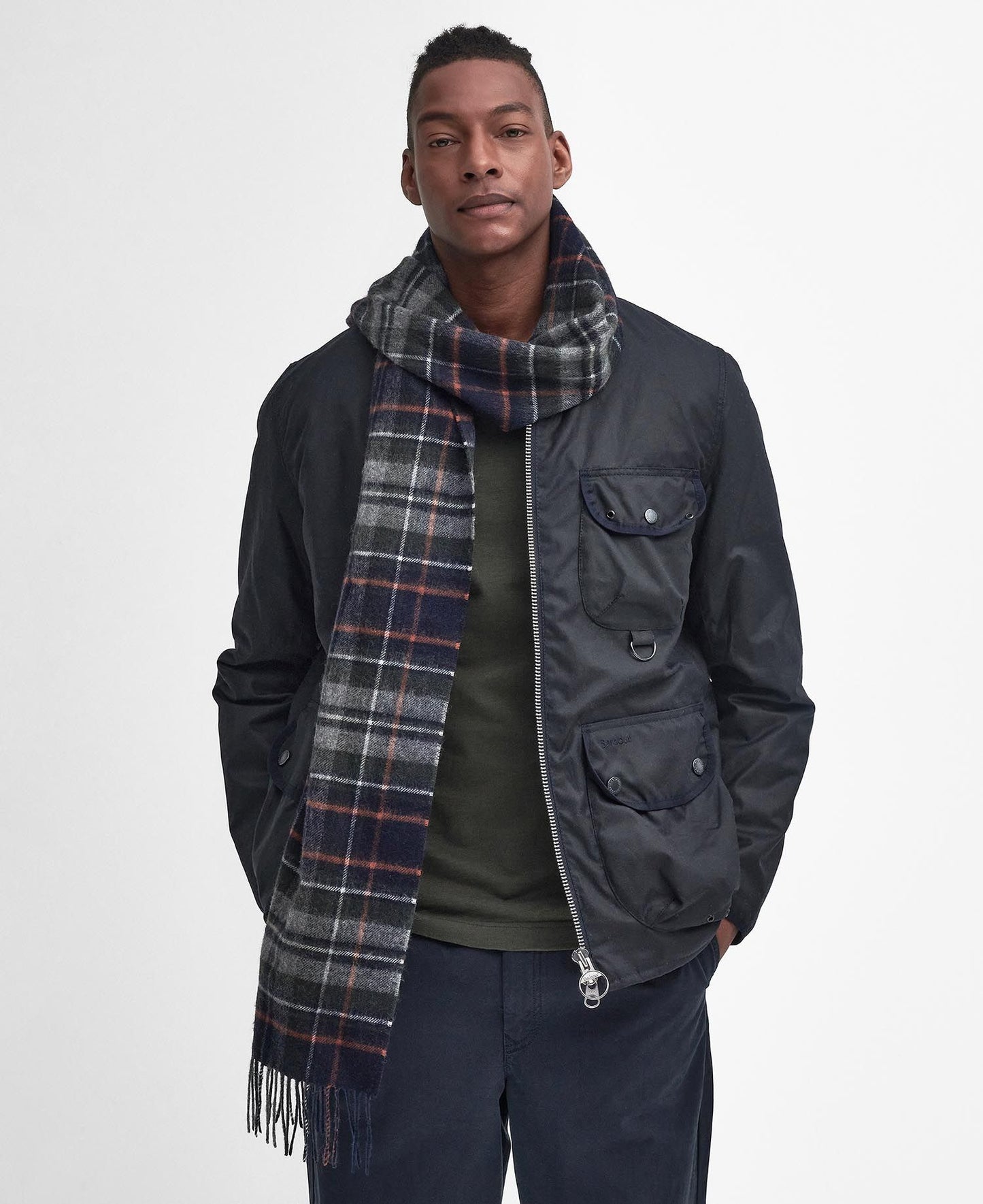 Barbour Scarf New Check Tartan Navy/Dark Ginger