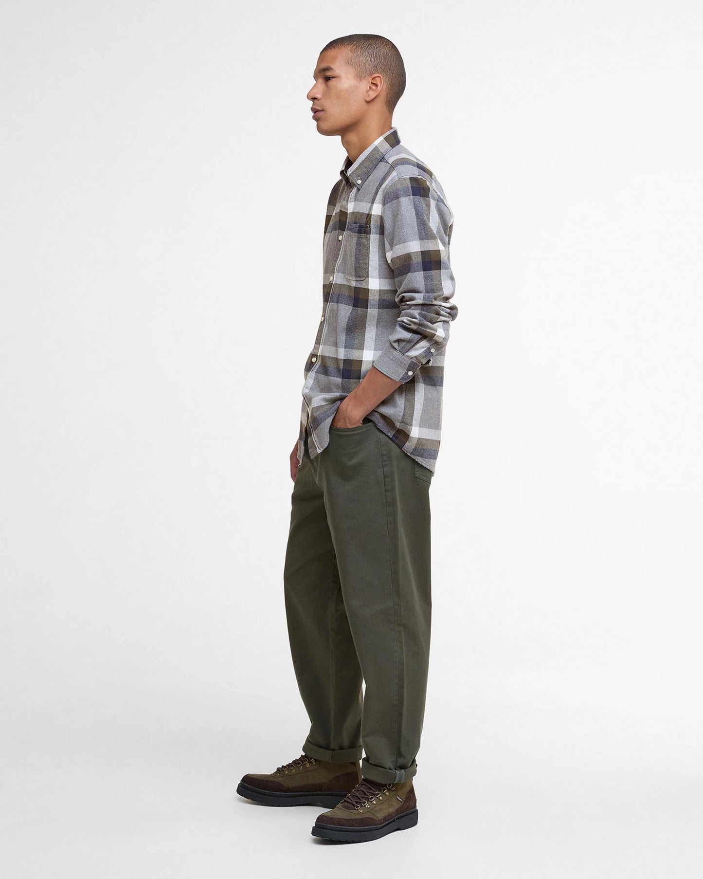 Barbour Shirt Man Folley Tailored Light Grey Marl