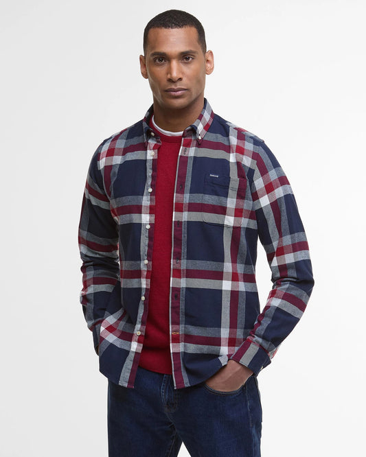 Barbour Shirt Man Folley Tailored Navy/Red