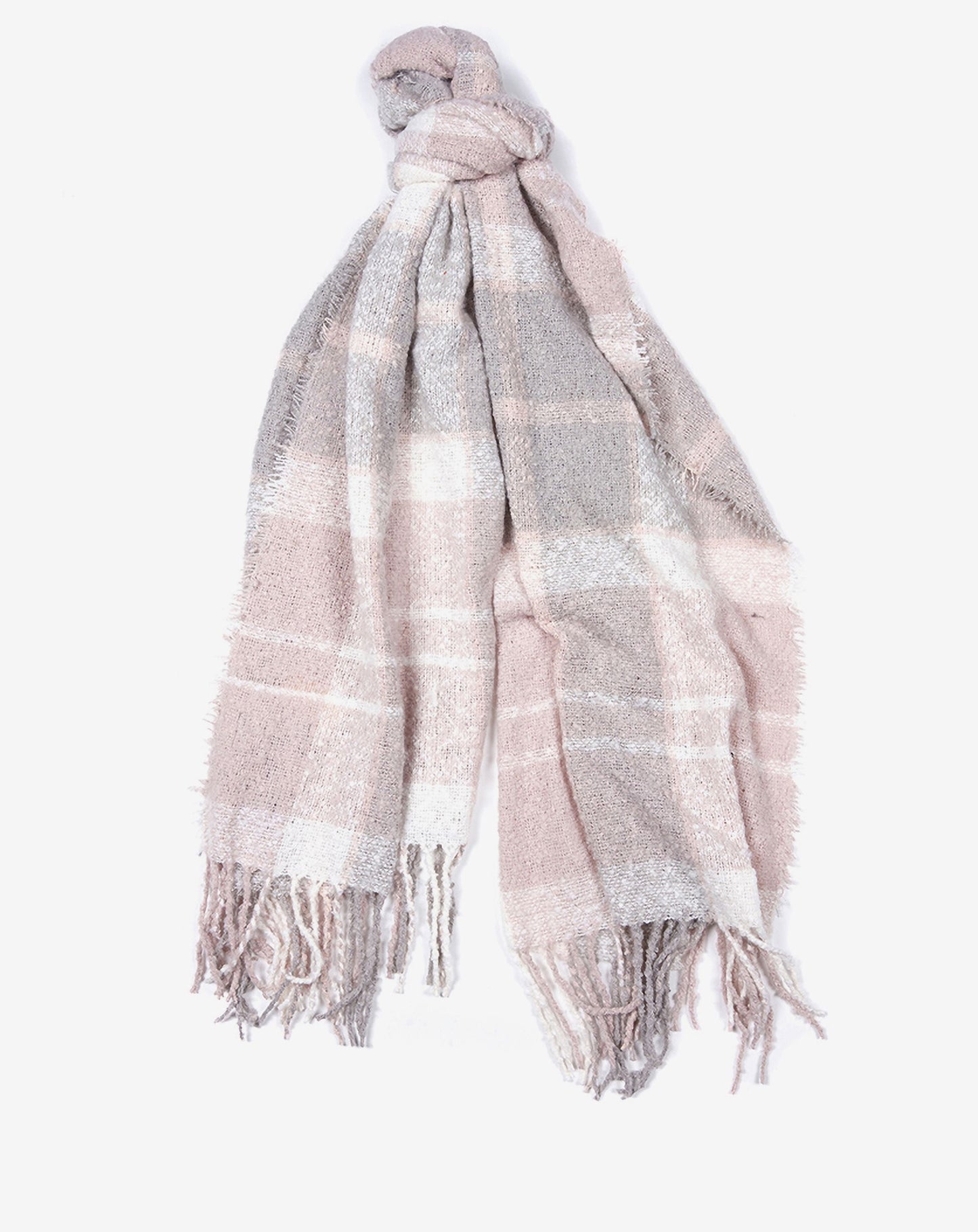Barbour Scarf Tartan Boucle Soft Pink Gray
