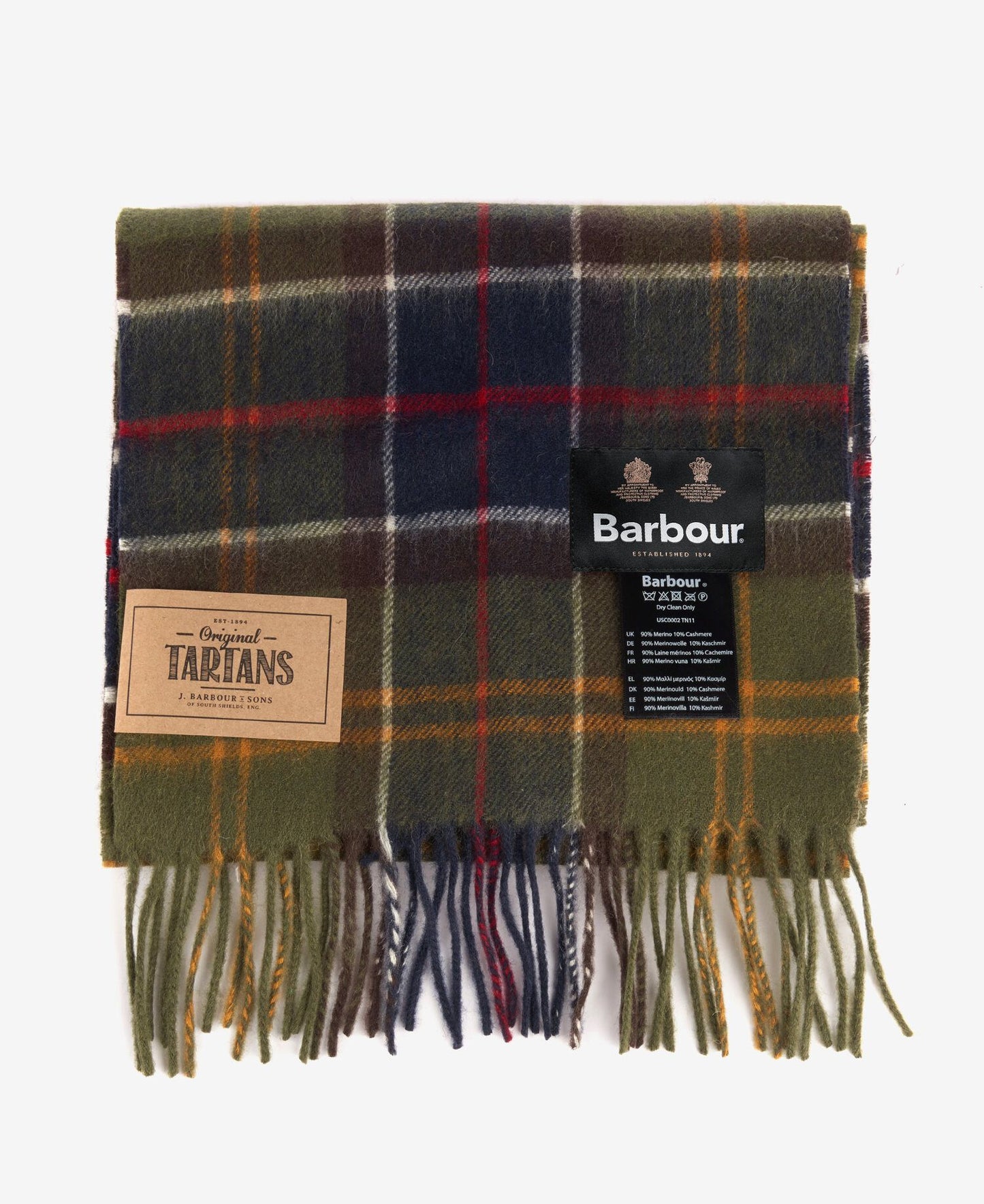 Barbour Scarf Wool Cashmere Tartan Olive Night